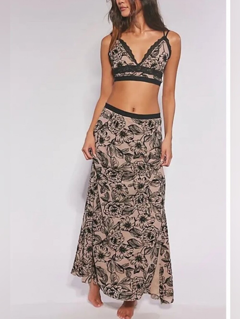 Free People Intimately One and Only Slip Set in taupe combo